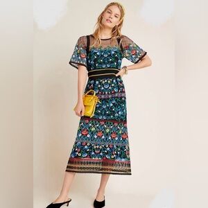 Gorgeous Anthropologie Esther Embroidered Midi Dress